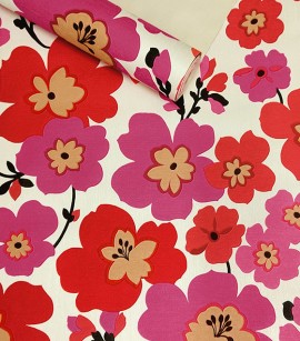 Papel de Parede Floral Vermelho, Rosa e Cru - Coleção Italian Select (Colori Piú) - Vinílico Lavável