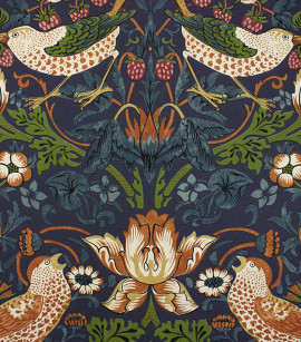 PÁG. 01 - Papel de Parede Floral, Folhas e Pássaros Azul Escuro e Caramelo - Coleção Infinity G - Vinílico Importado