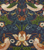 PÁG. 01 - Papel de Parede Floral, Folhas e Pássaros Azul Escuro e Caramelo - Coleção Infinity G - Vinílico Importado