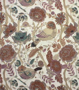 PÁG. 07 - Papel de Parede Flores e Pássaros Cobre, Malva, Verde e Bege Brilho - Coleção Entre Linhas - Vinílico Importado