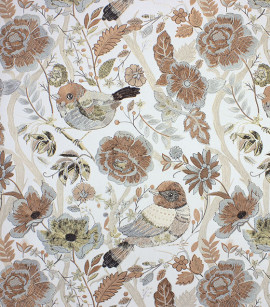 PÁG. 05 - Papel de Parede Flores e Pássaros Marrom, Bege e Cinza Brilho - Coleção Entre Linhas - Vinílico Importado