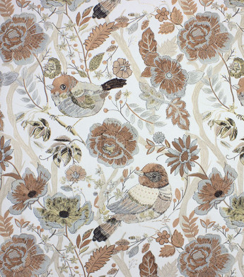 PÁG. 05 - Papel de Parede Flores e Pássaros Marrom, Bege e Cinza Brilho - Coleção Entre Linhas - Vinílico Importado