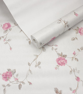 PÁG. 005/11 - Papel de Parede Floral - Importado Lavável - Coleção Classic Designs (Cinza Claro/ Rosa/ Com Brilho)