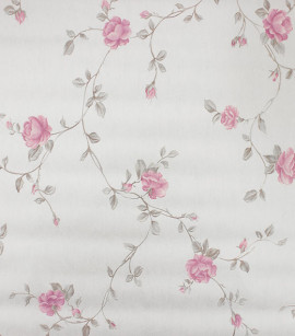 PÁG. 005/11 - Papel de Parede Floral - Importado Lavável - Coleção Classic Designs (Cinza Claro/ Rosa/ Com Brilho)
