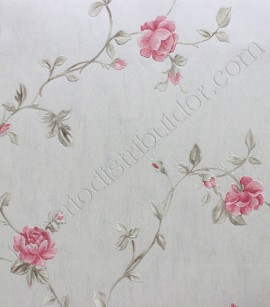 PÁG. 005/11 - Papel de Parede Floral - Importado Lavável - Coleção Classic Designs (Cinza Claro/ Rosa/ Com Brilho)