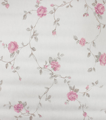 PÁG. 005/11 - Papel de Parede Floral - Importado Lavável - Coleção Classic Designs (Cinza Claro/ Rosa/ Com Brilho)