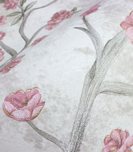 PÁG. 05 - Papel de Parede Floral Rosa e Cinza com Brilho - Coleção Valence - Vinilico Importado