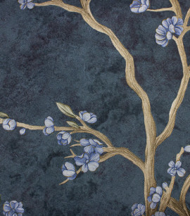 PÁG. 09 - Papel de Parede Floral Tons de Azul e Dourado com Brilho - Coleção Valence - Vinilico Importado