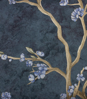 PÁG. 09 - Papel de Parede Floral Tons de Azul e Dourado com Brilho - Coleção Valence - Vinilico Importado