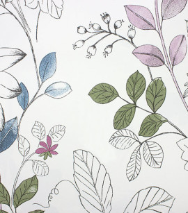 PÁG. 59 - Papel de Parede Floral Verde, Azul e Lilás - Coleção Valence - Vinilizado Importado