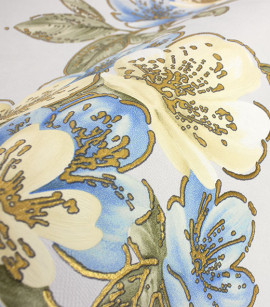 PÁG. 30 - Papel de Parede Floral Vintage Azul e Creme com Brilho - Coleção Seven - Vinílico Importado