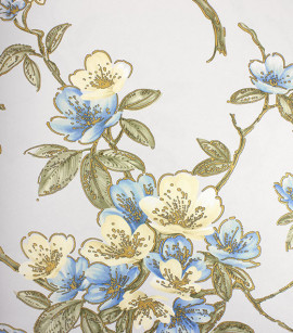 PÁG. 30 - Papel de Parede Floral Vintage Azul e Creme com Brilho - Coleção Seven - Vinílico Importado