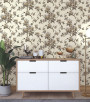 PÁG. 32 - Papel de Parede Floral Vintage Bege e Cinza com Brilho - Coleção Seven - Vinílico Importado