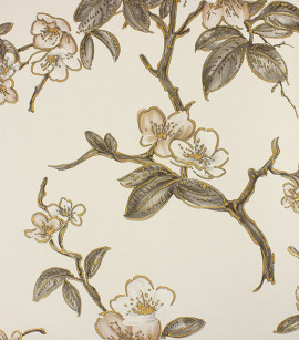 PÁG. 32 - Papel de Parede Floral Vintage Bege e Cinza com Brilho - Coleção Seven - Vinílico Importado