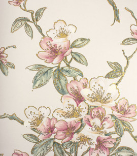 PÁG. 31 - Papel de Parede Floral Vintage Rosa e Pêssego com Brilho - Coleção Seven - Vinílico Importado