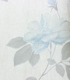 PÁG. 52 - Papel de Parede Flores Off-White e Azul Claro (Brilho Glitter e leve relevo) -Coleção Dolce Vita - Vinílico Lavável