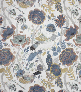 PÁG. 17 - Papel de Parede Flores e Pássaros Azul, Rosa e Bege com Brilho - Coleção Entre Linhas - Vinílico Importado