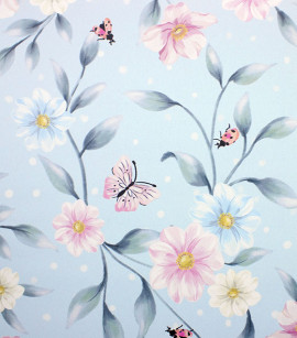 PÁG. 35 - Papel de Parede Flores e Borboletas Azul e Rosa - Coleção Bambine - Vinílico Importado
