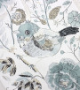 PÁG. 22 - Papel de Parede Flores e Pássaros Azul, Bege e Prata com Brilho - Coleção Entre Linhas - Vinílico Importado