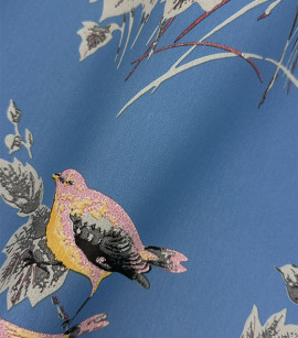 PÁG. 25 - Papel de Parede Flores e Pássaros Azul, Rosa e Cinza - Coleção Summer - Vinílico Importado