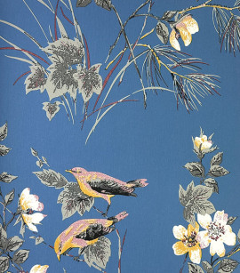 PÁG. 25 - Papel de Parede Flores e Pássaros Azul, Rosa e Cinza - Coleção Summer - Vinílico Importado