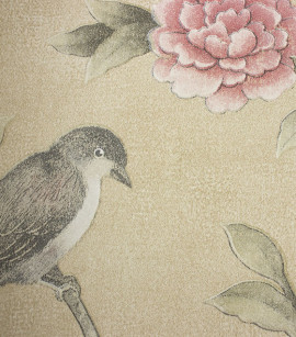 PÁG. 40 - Papel de Parede Flores e Pássaros Bege e Rosa - Coleção Infinity G - Vinílico Importado