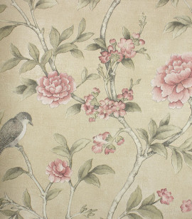 PÁG. 40 - Papel de Parede Flores e Pássaros Bege e Rosa - Coleção Infinity G - Vinílico Importado