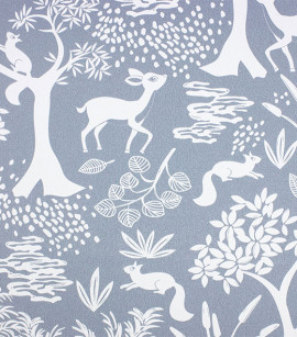 PÁG. 13 - Papel de Parede Floresta e Bichinhos Azul Acinzentado - Coleção Mundo - Vinílico Importado