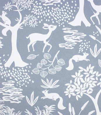 PÁG. 13 - Papel de Parede Floresta e Bichinhos Azul Acinzentado - Coleção Mundo - Vinílico Importado