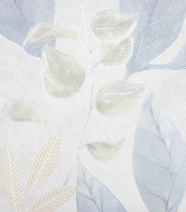 PÁG. 01 - Papel de Parede Folhagem Azul e Off-White com Brilho - Coleção Valence - Vinilico Importado