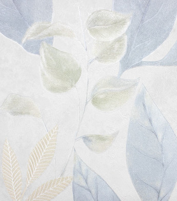 PÁG. 01 - Papel de Parede Folhagem Azul e Off-White com Brilho - Coleção Valence - Vinilico Importado