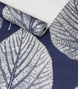 PÁG. 17 - Papel de Parede Folhagem - Importado Lavável - Coleção Lord II (Azul Marinho/ Prata/ Com Brilho)