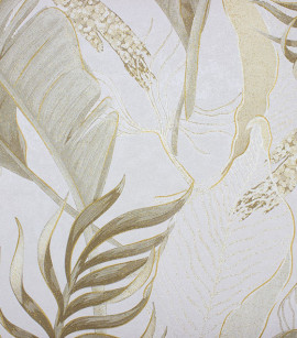 PÁG. 16 - Papel de Parede Folhagem Bege, Off-White e Dourado com Brilho - Coleção Valence - Vinilico Importado