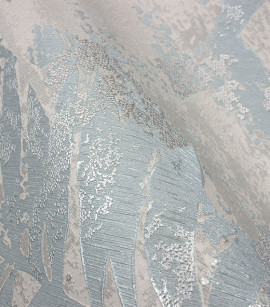 PÁG. 06 - Papel de Parede Folhagem Cinza e Azul com Brilho Glitter - Coleção Elegance 5 - Vinílico Importado
