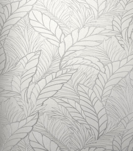 PÁG. 26 - Papel de Parede Folhagem Off-White e Prata Brilho - Coleção Seven - Vinílico Importado