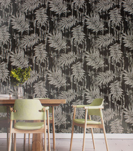 PÁG. 01 - Papel de Parede Folhagem Preto e Cinza com Brilho Glitter - Coleção Elegance 5 - Vinílico Importado