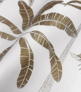 PÁG. 02 - Papel de Parede Folhagem Tropical Off-White e Dourado Brilho - Coleção Summer - Vinílico Importado