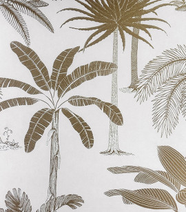 PÁG. 02 - Papel de Parede Folhagem Tropical Off-White e Dourado Brilho - Coleção Summer - Vinílico Importado