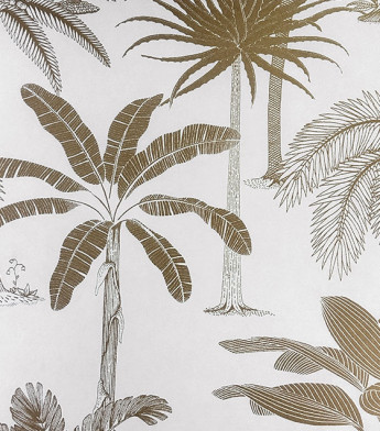 PÁG. 02 - Papel de Parede Folhagem Tropical Off-White e Dourado Brilho - Coleção Summer - Vinílico Importado