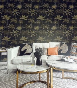 PÁG. 04 - Papel de Parede Folhagem Tropical Preto e Cáqui - Coleção Summer - Vinílico Importado