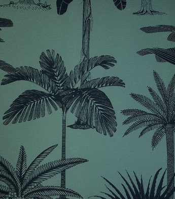 PÁG. 23 - Papel de Parede Folhagem Tropical Verde e Cinza Chumbo - Coleção Summer - Vinílico Importado