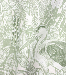 PÁG. 01 - Papel de Parede Folhagem e Pássaros Verde e Bege - Coleção Refúgio Bobinex - Vinílico Importado
