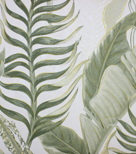 PÁG. 17 - Papel de Parede Folhagem Verde, Off-White e Dourado Brilho - Coleção Valence - Vinílico Importado