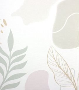 Papel de Parede Folhagem Verde e Rosa Claro com Brilho Dourado - Coleção Sonhos Bobinex - Vinílico Importado