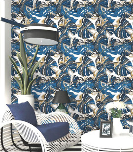PÁG. 20 - Papel de Parede Folhas Azul - Coleção Seven - Vinílico Importado