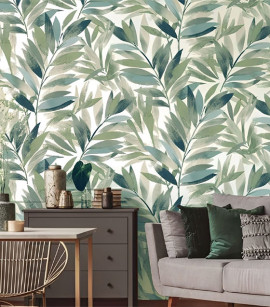 PÁG. 09 - Papel de Parede Folhas Azul e Verde - Coleção Toulon - Vinílico Importado