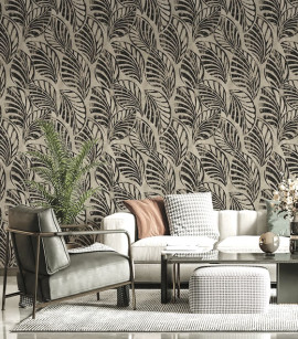 PÁG. 39 - Papel de Parede Folhas Bege e Preto - Coleção Infinity G - Vinílico Importado
