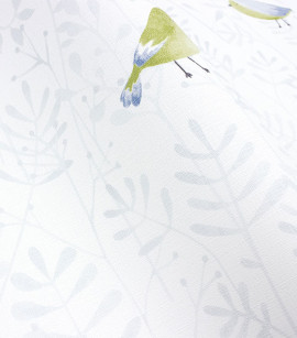 PÁG. 07 - Papel de Parede Folhas e Pássaros Azul e Bege - Coleção Mundo - Vinílico Importado