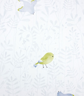 PÁG. 07 - Papel de Parede Folhas e Pássaros Azul e Bege - Coleção Mundo - Vinílico Importado
