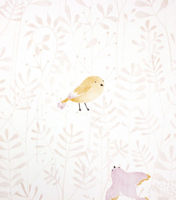 PÁG. 51 - Papel de Parede Folhas e Pássaros Rosa e Bege - Coleção Mundo - Vinílico Importado